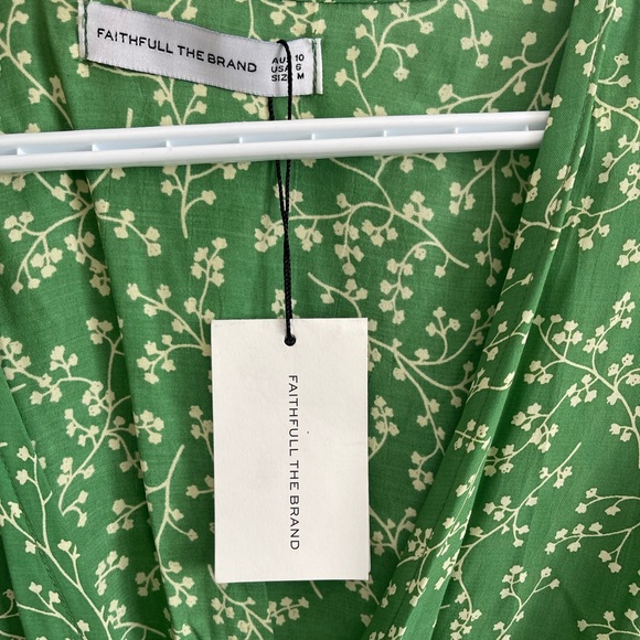 Faithfull the Brand Carmel Dress Violette Print Green Mini Wrap Dress - Picture 3 of 5